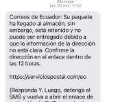 Imagen de un sms fraudulento.