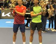 Quito 27 de noviembre del 2022. Los tenistas Rafael Nadal y Casper Ruud juegan un partido en el Coliseo RumiÃ±ahui por la Copa Kia Quito - BicentenarioAPI / DANIEL MOLINEROS