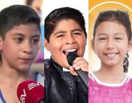Imagen de Gerson, Leonel y Doménica, tres niños ecuatorianos que destacan en el deporte, arte y robótica.
