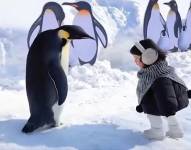 Niña imita a pingüinos emperador. (Redes Sociales)