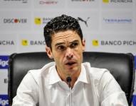 El entrenador de Liga de Quito, Josep Alcácer, en rueda de prensa