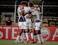 Jugadores de Liga de Quito celebran el gol de Lisandro Alzugaray contra Deportivo Táchira por Copa Libertadores