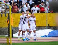 Alex Arce celebra su gol con Liga de Quito ante El Nacional