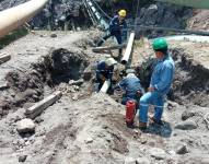 Trabajos de reparación en la zona afectada.