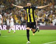 Karim Benzema celebra un gol con el Al-Ittihad por la Saudi Pro League