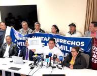 Rueda de prensa de trabajadores de CNEL, en Quito.