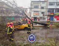 Momento en el que los bomberos atienden la emergencia en Carapungo.