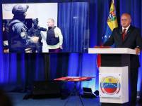 Fotografía proporcionada por el Ministerio del Interior y Justicia de Venezuela que muestra al ministro del Interior, Diosdado Cabello, hablando sobre la detención del miembro opositor Juan Pablo Guanipa durante una rueda de prensa en Caracas el 23 de mayo de 2025.