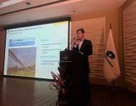 Foto de Leonard Bruns, durante la rendición de cuentas de Petroecuador en junio de 2024.