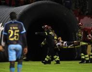 El árbitro del encuentro entre Deportivo Cuenca y El Nacional, Robert Cabrera, sufrió una lesión