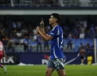 El volante de Emelec, José Cevallos, celebra su gol contra El Nacional por la fecha nueve del segundo hexagonal de la LigaPro