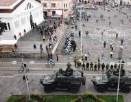 En el centro de Cuenca hay un fuerte resguardo policial y militar desde que se inició el estado de excepción.