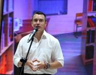 Foto del presidente Daniel Noboa durante una entrega de becas del Programa de Becas para Educación Continua, el 15 de agosto de 2025.