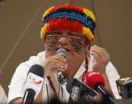 10 de septiembre del 2025. Marlon Vargas, presidente de la Conaie, durante una rueda de prensa.