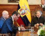 El presidente Guillermo Lasso Mendoza dio la bienvenida a Eduardo Izaguirre y Juan Pablo Ortiz