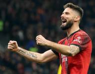 El delantero del AC Milan Olivier Giroud celebra un gol esta temporada.