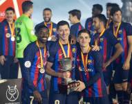 Jugadores del FC Barcelona celebrando la 'Supercopa de España'.