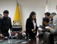 Quito, 10 de febrero e 2022. Rueda de prensa por parte de la presidenta del CPCCS Sofía Almeida(c), para hablar sobre su situación en el cargo. API/Juan Ruiz CÓNDOR