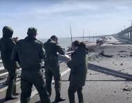 Imagen del puente de Crimea donde explotó esta madrugada camión.
