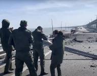 Imagen del puente de Crimea donde explotó esta madrugada camión.
