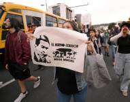 Manifestantes contra el gobierno de Daniel Noboa, en Quito.