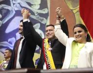 24 de mayo de 2025. Daniel Noboa y María José Pinto durante la posesión en la Asamblea Nacional.