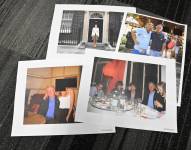 Esta foto ilustración, tomada en Washington, D. C., el 19 de diciembre de 2025, muestra fotografías entre ellas del expresidente estadounidense Bill Clinton; el cantante de los Rolling Stones, Mick Jagger; el presidente de Virgin Group, Richard Branson; y Ghislaine Maxwell. Fotos tomadas de los registros de la investigación del caso Epstein.