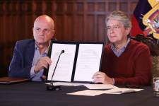 El vicepresidente Alfredo Borrero y el presidente Guillermo Lasso presentando el Plan de Acción para enfrentar el fenómeno El Niño.