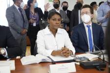 Diana Salazar en la Comisión de Transparencia de la Asamblea Nacional en 2022.