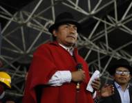 El presidente de la Conaie durante un pronunciamiento en la Casa de la Cultura Ecuatoriana.