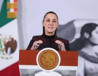 La presidenta de México, Claudia Sheinbaum, habla durante una rueda de prensa este miércoles 17 de noviembre, en Palacio Nacional de la Ciudad de México.