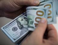 Persona contando dólares.