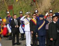 El presidente Daniel Noboa, durante la ceremonia en la Cima de la Libertad, en el Centro Histórico de Quito.