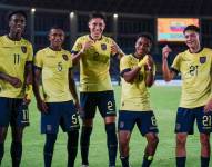 Los jugadores de Ecuador sub 17 celebrando el gol en el empate 1-1 ante Panamá.