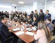 Autoridades de la Policía Nacional acompañaron a la ministra Palencia en su comparecencia.