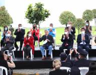 Guillermo Lasso durante el evento en el que se anunció que el uso de la mascarilla es opcional, en Quito.