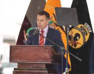 El presidente de la República, Daniel Noboa, al dar un discurso.