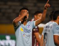 Aron Rodríguez celebrando su segundo gol ante Mushuc Runa