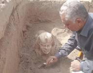 Aspecto de la esfinge mientras se desenterrabaMINISTERIO DE TURISMO Y ANTIGÜEDADES DE EGIPTO06/3/2023