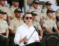 El presidente de la República, Daniel Noboa, en un evento en la Policía Nacional.