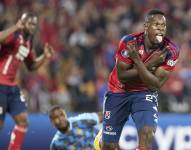 AMDEP1944. MEDELLÍN (COLOMBIA), 01/03/2023.- Andrés Cadavid de Medellín celebra un gol hoy, en un partido de la Copa Libertadores entre Deportivo Independiente Medellín (DIM) y El Nacional en el estadio Atanasio Girardot en Medellín (Colombia). EFE/Luis Eduardo Noriega A.