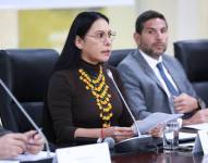 Diana Atamaint, presidenta del CNE, en la activación de la mesa de seguridad electoral.