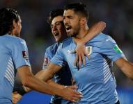 Luis Suárez celebra el cuarto tanto de Uruguay.