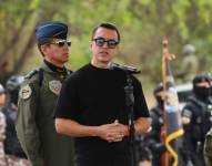 Daniel Noboa durante la presentación de la cárcel en Santa Elena.