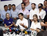 Guayaquil, 20 agosto de 2023. Daniel Noboa brinda rueda de prensa cuando pasó a la segunda vuelta electoral.