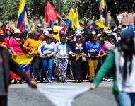 Quito 30 de junio 2022. En el día 18 del paro Nacional, una marcha de comunidades indígenas llegó al parque de El Arbolito.