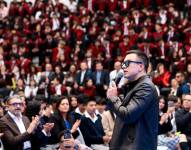 El presidente Daniel Noboa, durante un evento con la academia.