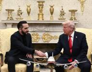 El presidente estadounidense Donald Trump se reúne con el presidente de El Salvador Nayib Bukele en el Despacho Oval de la Casa Blanca en Washington, DC, 14 de abril de 2025.