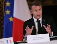 El presidente de Francia, Emmanuel Macron, habla durante una reunión ministerial sobre la implementación del plan de paz para Oriente Medio.