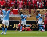Jeremy Doku del Manchester City celebra después de anotar el 2 a 0 en el partido entre Manchester City and Wydad AC en Filadelfia, Pennsylvania, USA por el Mundial de Clubes.